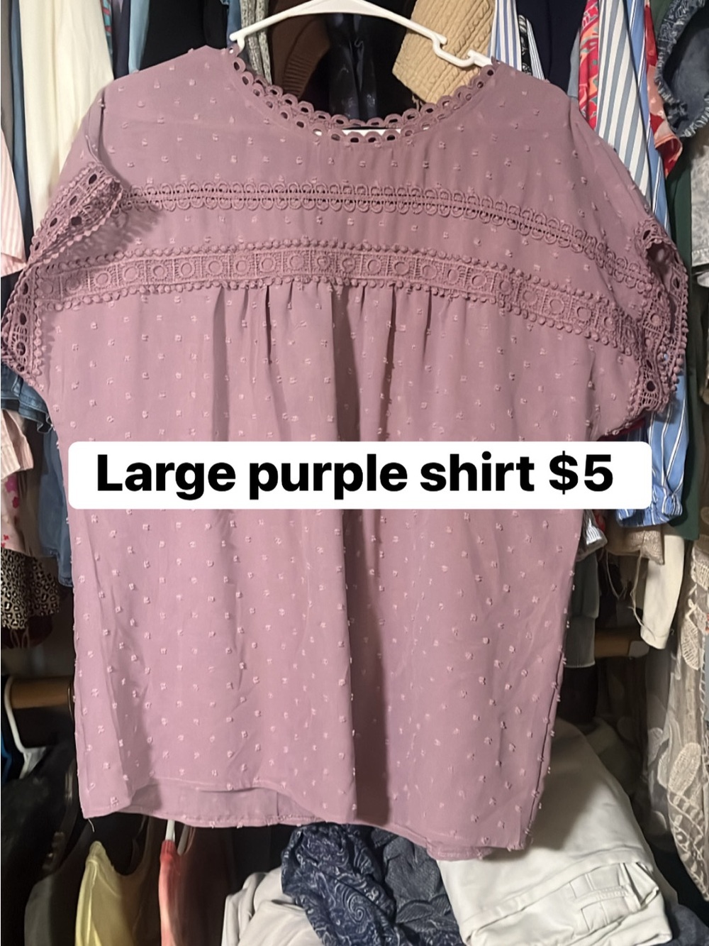Women’s Purple Lace Trim Blouse - Large